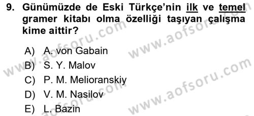 Orhun Türkçesi Dersi 2019 - 2020 Yılı Tek Ders Sınavı 9. Soru