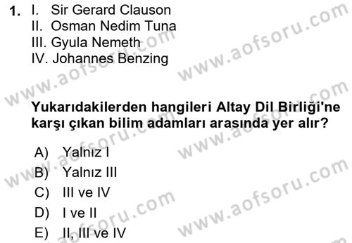 Orhun Türkçesi Dersi 2020 - 2021 Yılı Yaz Okulu Sınav Soruları 1. Soru