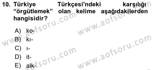 Orhun Türkçesi Dersi 2020 - 2021 Yılı Yaz Okulu Sınav Soruları 10. Soru