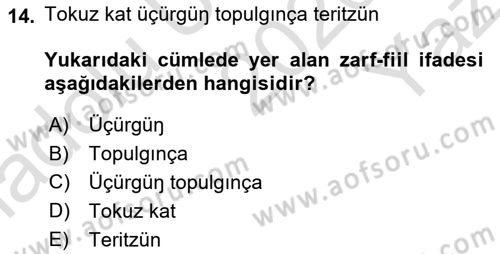 Orhun Türkçesi Dersi 2020 - 2021 Yılı Yaz Okulu Sınav Soruları 14. Soru