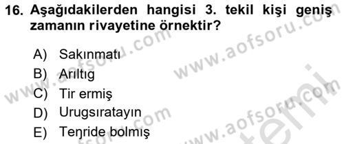 Orhun Türkçesi Dersi 2020 - 2021 Yılı Yaz Okulu Sınav Soruları 16. Soru