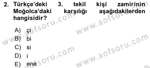 Orhun Türkçesi Dersi 2020 - 2021 Yılı Yaz Okulu Sınav Soruları 2. Soru