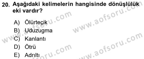 Orhun Türkçesi Dersi 2020 - 2021 Yılı Yaz Okulu Sınav Soruları 20. Soru