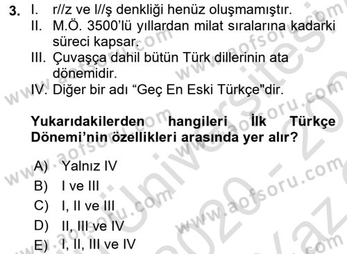 Orhun Türkçesi Dersi 2020 - 2021 Yılı Yaz Okulu Sınav Soruları 3. Soru