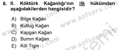 Orhun Türkçesi Dersi 2020 - 2021 Yılı Yaz Okulu Sınav Soruları 6. Soru