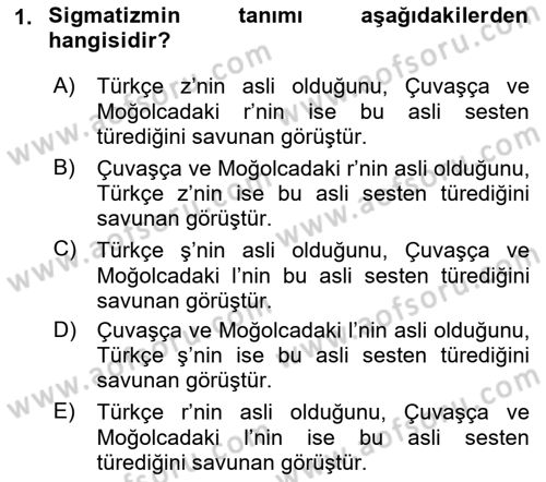 Orhun Türkçesi Dersi 2021 - 2022 Yılı (Vize) Ara Sınav Soruları 1. Soru