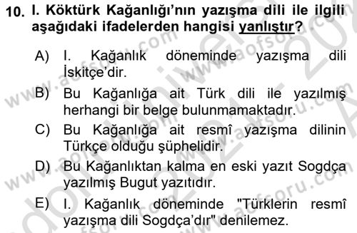 Orhun Türkçesi Dersi Ara Sınavı Deneme Sınav Soruları 10. Soru