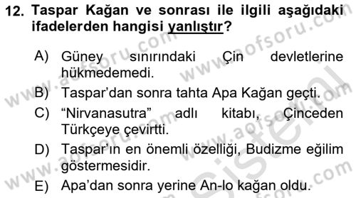 Orhun Türkçesi Dersi Ara Sınavı Deneme Sınav Soruları 12. Soru