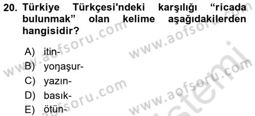 Orhun Türkçesi Dersi Ara Sınavı Deneme Sınav Soruları 20. Soru