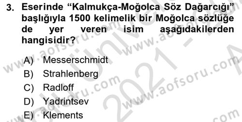 Orhun Türkçesi Dersi Ara Sınavı Deneme Sınav Soruları 3. Soru