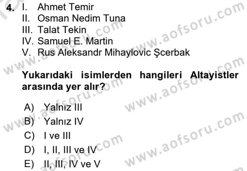 Orhun Türkçesi Dersi Ara Sınavı Deneme Sınav Soruları 4. Soru