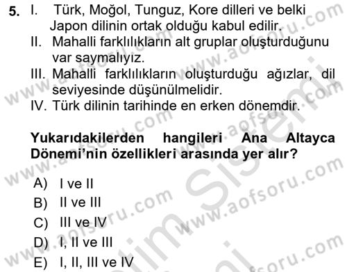Orhun Türkçesi Dersi Ara Sınavı Deneme Sınav Soruları 5. Soru