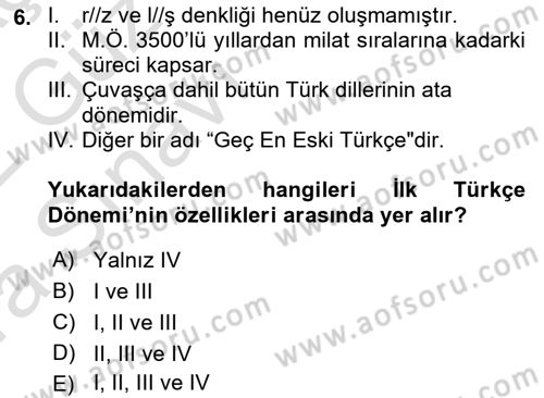 Orhun Türkçesi Dersi 2021 - 2022 Yılı (Vize) Ara Sınav Soruları 6. Soru