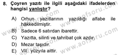 Orhun Türkçesi Dersi Ara Sınavı Deneme Sınav Soruları 8. Soru