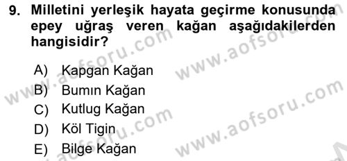 Orhun Türkçesi Dersi Ara Sınavı Deneme Sınav Soruları 9. Soru