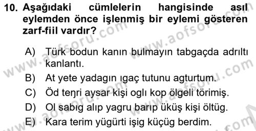 Orhun Türkçesi Dersi 2021 - 2022 Yılı (Final) Dönem Sonu Sınavı 10. Soru