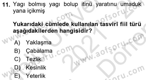 Orhun Türkçesi Dersi 2021 - 2022 Yılı (Final) Dönem Sonu Sınavı 11. Soru