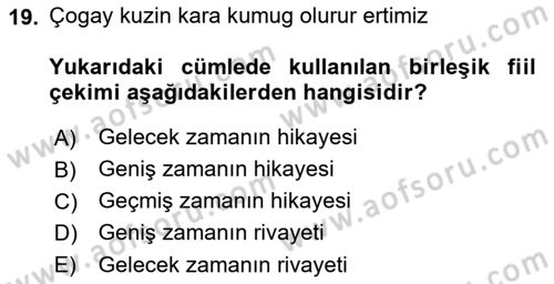 Orhun Türkçesi Dersi 2021 - 2022 Yılı (Final) Dönem Sonu Sınavı 19. Soru