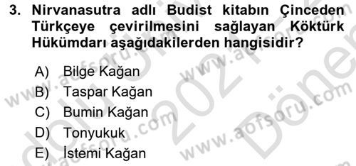 Orhun Türkçesi Dersi 2021 - 2022 Yılı (Final) Dönem Sonu Sınavı 3. Soru