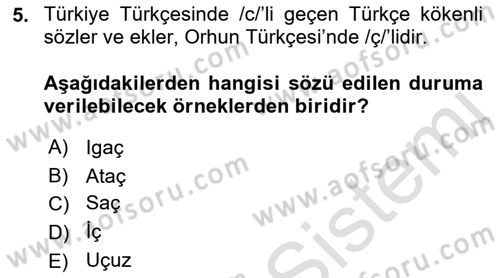 Orhun Türkçesi Dersi 2021 - 2022 Yılı (Final) Dönem Sonu Sınavı 5. Soru