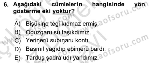 Orhun Türkçesi Dersi 2021 - 2022 Yılı (Final) Dönem Sonu Sınavı 6. Soru