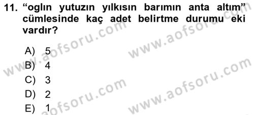 Orhun Türkçesi Dersi 2021 - 2022 Yılı Yaz Okulu Sınavı 11. Soru