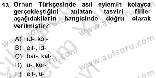 Orhun Türkçesi Dersi 2021 - 2022 Yılı Yaz Okulu Sınavı 13. Soru