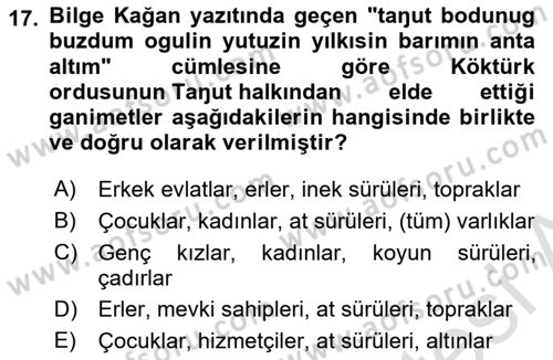 Orhun Türkçesi Dersi 2021 - 2022 Yılı Yaz Okulu Sınavı 17. Soru