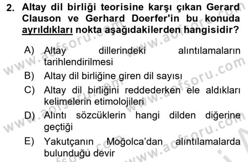 Orhun Türkçesi Dersi 2021 - 2022 Yılı Yaz Okulu Sınavı 2. Soru