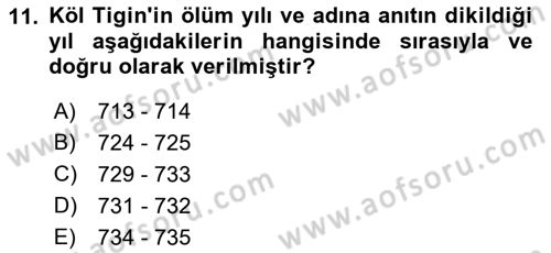 Orhun Türkçesi Dersi Ara Sınavı Deneme Sınav Soruları 11. Soru