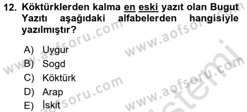Orhun Türkçesi Dersi 2022 - 2023 Yılı (Vize) Ara Sınav Soruları 12. Soru