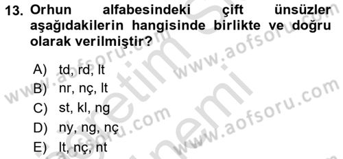Orhun Türkçesi Dersi Ara Sınavı Deneme Sınav Soruları 13. Soru