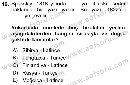 Orhun Türkçesi Dersi 2022 - 2023 Yılı (Vize) Ara Sınav Soruları 16. Soru