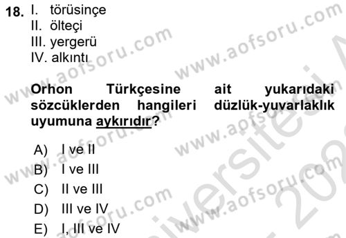 Orhun Türkçesi Dersi 2022 - 2023 Yılı (Vize) Ara Sınav Soruları 18. Soru