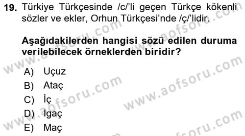 Orhun Türkçesi Dersi 2022 - 2023 Yılı (Vize) Ara Sınav Soruları 19. Soru
