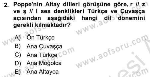 Orhun Türkçesi Dersi Ara Sınavı Deneme Sınav Soruları 2. Soru