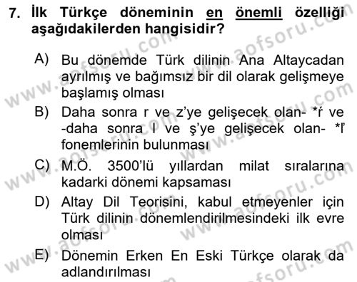 Orhun Türkçesi Dersi 2022 - 2023 Yılı (Vize) Ara Sınav Soruları 7. Soru