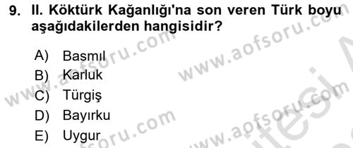 Orhun Türkçesi Dersi Ara Sınavı Deneme Sınav Soruları 9. Soru