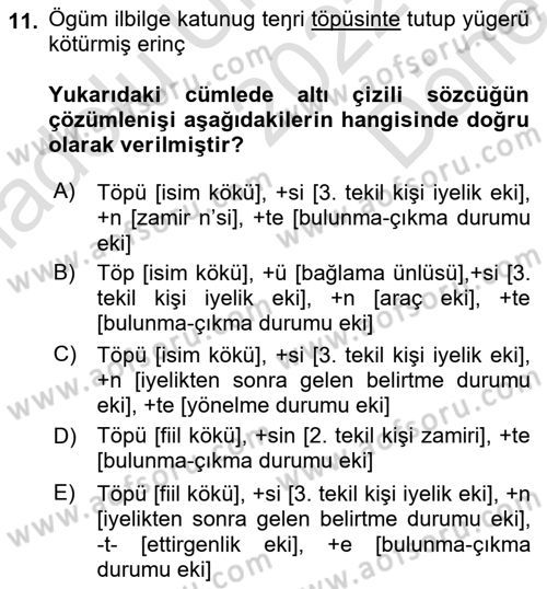Orhun Türkçesi Dersi 2022 - 2023 Yılı (Final) Dönem Sonu Sınav Soruları 11. Soru