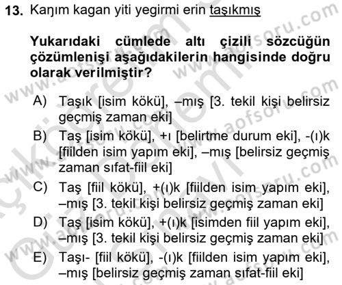 Orhun Türkçesi Dersi 2022 - 2023 Yılı (Final) Dönem Sonu Sınav Soruları 13. Soru