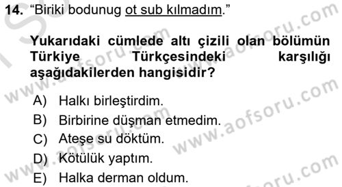Orhun Türkçesi Dersi 2022 - 2023 Yılı (Final) Dönem Sonu Sınav Soruları 14. Soru