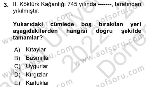 Orhun Türkçesi Dersi 2022 - 2023 Yılı (Final) Dönem Sonu Sınav Soruları 3. Soru