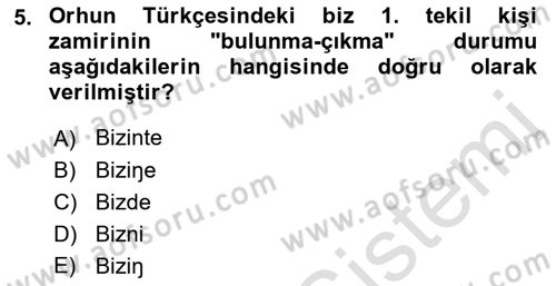 Orhun Türkçesi Dersi 2022 - 2023 Yılı (Final) Dönem Sonu Sınav Soruları 5. Soru