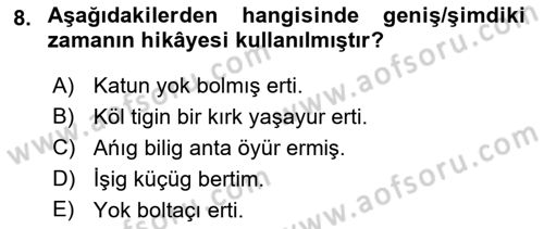 Orhun Türkçesi Dersi 2022 - 2023 Yılı (Final) Dönem Sonu Sınav Soruları 8. Soru