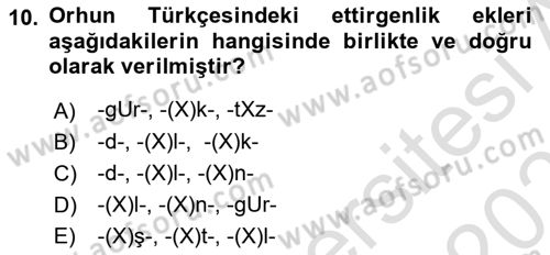 Orhun Türkçesi Dersi 2022 - 2023 Yılı Yaz Okulu Sınav Soruları 10. Soru