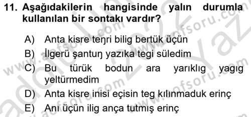 Orhun Türkçesi Dersi 2022 - 2023 Yılı Yaz Okulu Sınav Soruları 11. Soru