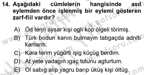 Orhun Türkçesi Dersi 2022 - 2023 Yılı Yaz Okulu Sınav Soruları 14. Soru