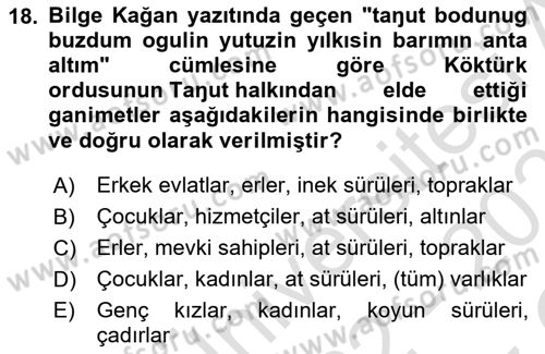 Orhun Türkçesi Dersi 2022 - 2023 Yılı Yaz Okulu Sınav Soruları 18. Soru
