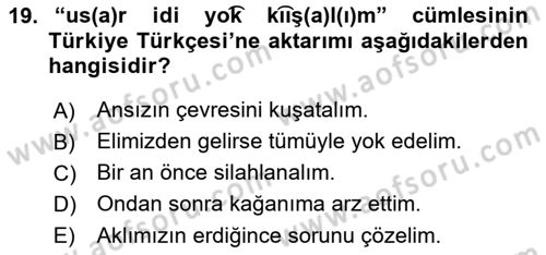 Orhun Türkçesi Dersi 2022 - 2023 Yılı Yaz Okulu Sınav Soruları 19. Soru
