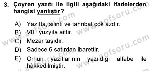Orhun Türkçesi Dersi 2022 - 2023 Yılı Yaz Okulu Sınav Soruları 3. Soru